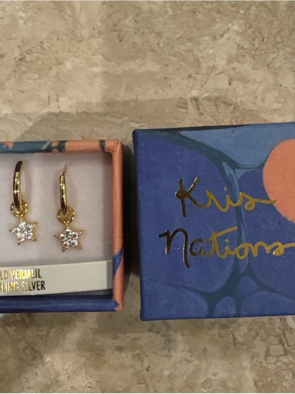 Kris Nations Gold Star Drop Earrings - White Cubic Zirconia